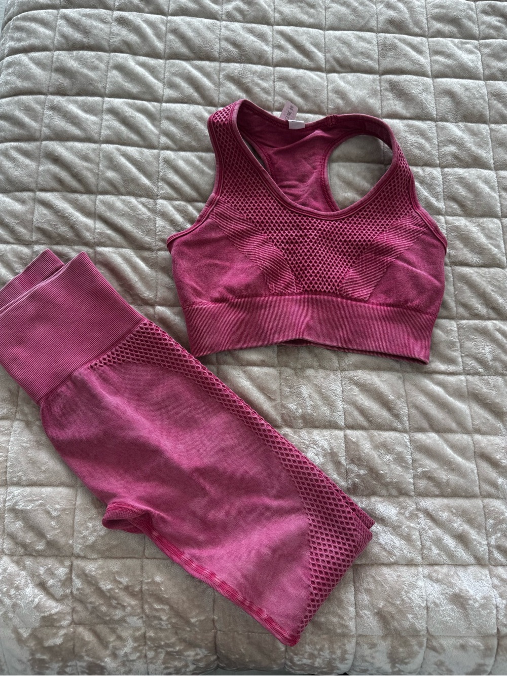Seamless Mesh-Detail Leggings and Crop Top Set in Berry